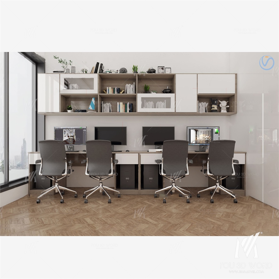 3d model of modern office screen card position